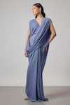 Buy NA-KA Sky Blue Georgette V-neck Double Pleated And Cowl Gown at Aza Fashions Buy_NA-KA_Sky Blue Georgette V-neck Double Pleated And Cowl Gown _at_Aza_Fashions