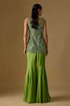Shop_Asaga_Olive Green Satin, Tulle Embroidery, Sequins, Driftlyn Hand Kurta Sharara Set _at_Aza_Fashions