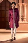 Arihant Rai Sinha Wine Velvet, Dupion, Silk Embroidery Sherwani And Pant Set Arihant Rai Sinha_Wine Velvet, Dupion, Silk Embroidery Sherwani And Pant Set