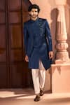 Arihant Rai Sinha_Navy Silk, Dupion Embroidery Placed Layered Sherwani Set 