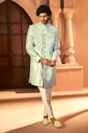 Buy Arihant Rai Sinha Green Silk, Dupion Embroidery, Stones Scattered Floral Sherwani Set at Aza Fashions Buy_Arihant Rai Sinha_Green Silk, Dupion Embroidery, Stones Scattered Floral Sherwani Set _at_Aza_Fashions