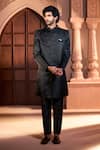 Buy_Arihant Rai Sinha_Black Silk, Dupion Beads, Sequins, Embroidery Sherwani Set _at_Aza_Fashions