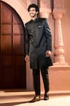 Arihant Rai Sinha_Black Silk, Dupion Beads, Sequins, Embroidery Sherwani Set 