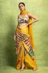Buy_Vedika M_Yellow Tissue Sequins, Mirrors, Abstract Print Pleated Skirt And Dupatta Set _at_Aza_Fashions