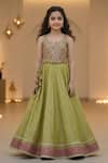 Minime Organics_Green Organza, Dupion, Silk, Net Embroidery, Zari, Sequins Blouse Lehenga Set _Online_at_Aza_Fashions