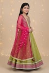 Shop_Minime Organics_Green Organza, Dupion, Silk, Net Embroidery, Zari, Sequins Blouse Lehenga Set _at_Aza_Fashions