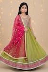 Buy_Minime Organics_Green Organza, Dupion, Silk, Net Embroidery, Zari, Sequins Blouse Lehenga Set _at_Aza_Fashions