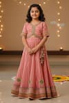 Buy_Minime Organics_Peach Viscose, Silk Gota Patti, Embroidery, Striped Lehenga And Blouse Set _at_Aza_Fashions