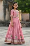 Shop_Minime Organics_Peach Viscose, Silk Gota Patti, Embroidery, Striped Lehenga And Blouse Set _at_Aza_Fashions