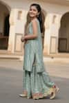 Shop_Minime Organics_Sky Blue Viscose, Silk Embroidery, Lace Kurta And Sharara Set _at_Aza_Fashions