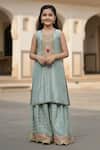 Buy_Minime Organics_Sky Blue Viscose, Silk Embroidery, Lace Kurta And Sharara Set _at_Aza_Fashions