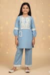 Shop_Minime Organics_Sky Blue Denim Embroidery, Lace Embellished Kurta And Salwar Set _at_Aza_Fashions