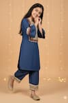 Shop_Minime Organics_Navy Denim Lace, Embroidery Kurta And Salwar Set _at_Aza_Fashions