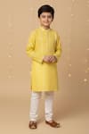 Buy_Minime Organics_Yellow Cotton, Lurex Lace Striped Kurta And Pyjama Set _at_Aza_Fashions