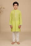 Buy_Minime Organics_Green Cotton, Lurex Lace Faux Mirror Kurta And Pyjama Set _at_Aza_Fashions