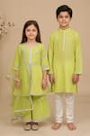 Shop_Minime Organics_Green Cotton, Lurex Lace Faux Mirror Kurta And Pyjama Set _at_Aza_Fashions