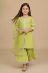 Buy_Minime Organics_Green Cotton Embroidery, Lace, Sequins Kurta Sharara Set _at_Aza_Fashions