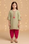 Shop_Minime Organics_Green Viscose, Silk Gota Patti, Embroidery, Zari Kurta And Dhoti Pant Set _at_Aza_Fashions