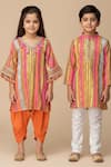 Shop_Minime Organics_Multi Color Cotton Mirrors, Tassels, Lace Striped Pattern Kurta And Dhoti Pant Set _at_Aza_Fashions