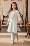 Shop_Minime Organics_Blue Handloom Cotton, Cotton, Lurex Mirrors, Embellished Kurta And Salwar Set _at_Aza_Fashions