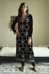 Shop_Shorshe Clothing_Black Velvet, Crepe Embroidery, Lace V-neck Rumi Zardozi Kurta With Churidar _Online_at_Aza_Fashions