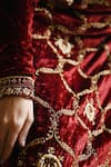 Shorshe Clothing_Red Velvet, Crepe Embroidery, Lace V-neck Rumi Zardozi Kurta And Churidar Set _at_Aza_Fashions