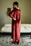 Shop_Shorshe Clothing_Red Velvet, Crepe Embroidery, Lace V-neck Rumi Zardozi Kurta And Churidar Set _at_Aza_Fashions