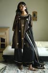 Buy_Shorshe Clothing_Black Handloom Cotton, Tussar, Silk Embroidery, Zari, Zardozi Kurta And Pant Set _at_Aza_Fashions