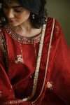 Buy_Shorshe Clothing_Red Tussar, Cotton, Silk Embroidery, Lace Stripe Zardozi Kurta And Palazzo Set _Online_at_Aza_Fashions