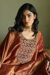 Buy_Shorshe Clothing_Red Round Neck Begum Hand Embroidered Cape _Online_at_Aza_Fashions