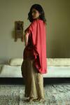 Shop_Shorshe Clothing_Red Round Neck Begum Hand Embroidered Cape _at_Aza_Fashions
