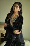 Buy_Shorshe Clothing_Black Velvet Embroidery, Lace V-neck Churi Shabana Top _Online_at_Aza_Fashions