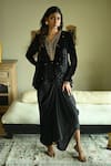 Buy_Shorshe Clothing_Black Silk Embroidery, Lace Cowl Draped Skirt _at_Aza_Fashions
