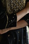 Shorshe Clothing_Black Velvet Embroidery, Sequins, Lace, Zari Sunehera Hand Kurta And Sharara Set _Online_at_Aza_Fashions