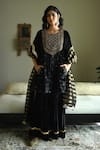 Buy_Shorshe Clothing_Black Velvet Embroidery, Sequins, Lace, Zari Sunehera Hand Kurta And Sharara Set _at_Aza_Fashions