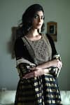 Shorshe Clothing_Black Velvet Embroidery, Sequins, Lace, Zari Sunehera Hand Kurta And Sharara Set _at_Aza_Fashions