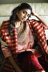 Shorshe Clothing_Red Brocade, Velvet Embroidery, Lace Round Neck Irum Woven Kurta And Sharara Set _at_Aza_Fashions