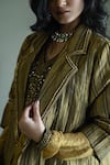 Shorshe Clothing_Gold Tissue Beads, Metallic Thread V-neck Sally Stripes Jacket _at_Aza_Fashions