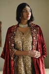 Shop_Shorshe Clothing_Red Velvet Embroidery, Lace Collared Sally Hand Jacket _Online_at_Aza_Fashions