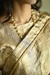 Shorshe Clothing_Gold Brocade, Tissue Lace Rumi Saree _Online_at_Aza_Fashions