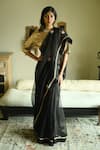 Shop_Shorshe Clothing_Black Organza Embroidery, Lace Rubina Cross Butta Patchwork Saree _Online_at_Aza_Fashions