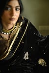 Shorshe Clothing_Black Velvet, Silk Embroidery, Lace Zubeida And Saree _Online_at_Aza_Fashions