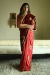 Shop_Shorshe Clothing_Red Velvet, Silk Embroidery, Lace, Zari Zubeida Hand Saree _at_Aza_Fashions