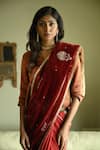 Buy_Shorshe Clothing_Red Velvet, Silk Embroidery, Lace, Zari Zubeida Hand Saree _Online_at_Aza_Fashions