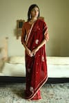Buy_Shorshe Clothing_Red Velvet, Silk Embroidery, Lace, Zari Zubeida Hand Saree _at_Aza_Fashions
