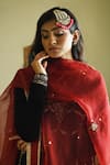 Shorshe Clothing_Red Organza Lace, Embroidery, Sequins Shiuli Dupatta _Online_at_Aza_Fashions