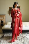 Buy_Shorshe Clothing_Red Organza Lace, Embroidery, Sequins Shiuli Dupatta _at_Aza_Fashions
