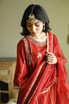 Shorshe Clothing_Red Organza Lace, Embroidery, Sequins Shiuli Dupatta _at_Aza_Fashions