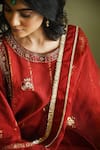 Buy_Shorshe Clothing_Red Organza Lace, Embroidery, Sequins Shiuli Dupatta 