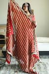 Buy_Shorshe Clothing_Red Tissue Lace, Embroidery Lakeerein Stripe Dupatta _at_Aza_Fashions